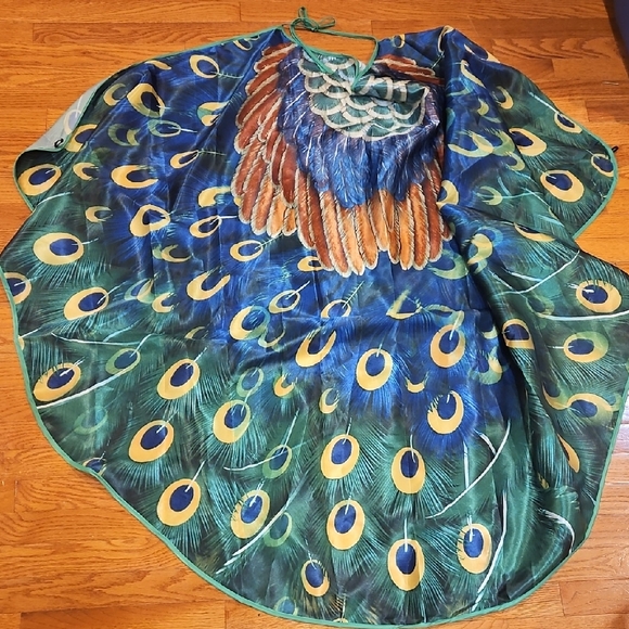 Peacock Feather Print Cape One Size - Picture 1 of 2